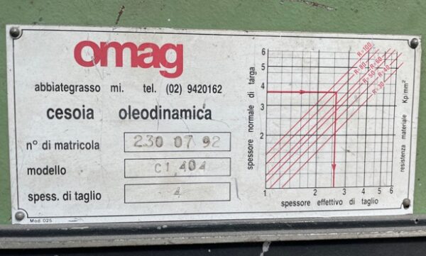 CESOIA A GHIGLIOTTINA IDRAULICA "OMAG" USATA