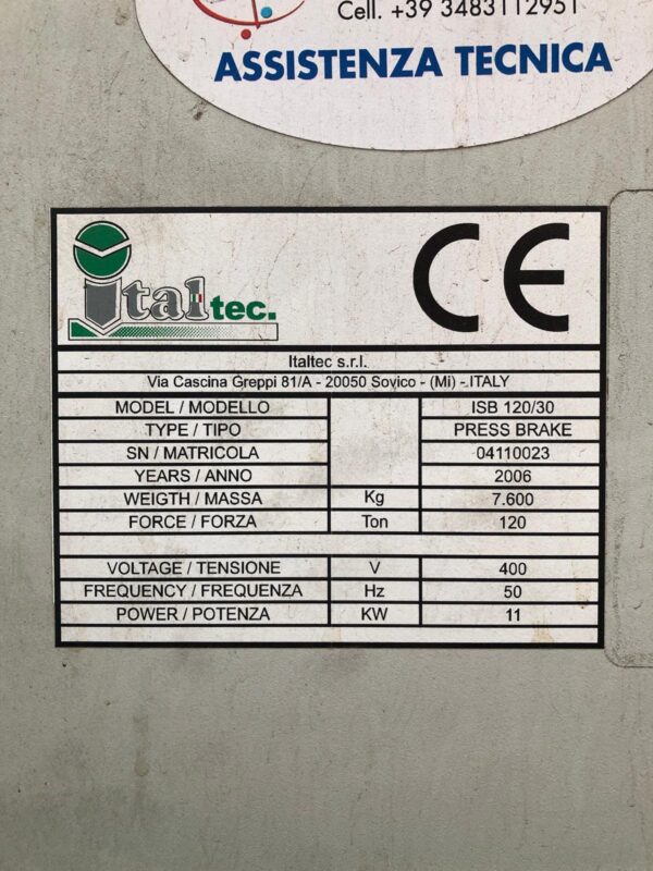 PRESSA PIEGATRICE "ITALTEC-FARINA" ISB 120/30 USATA - immagine 3