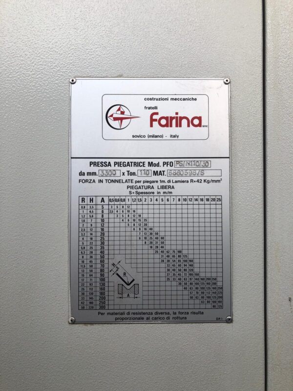 PRESSA PIEGATRICE IDRAULICA SINCRONIZZATA "F.LLI FARINA" USATA - immagine 7