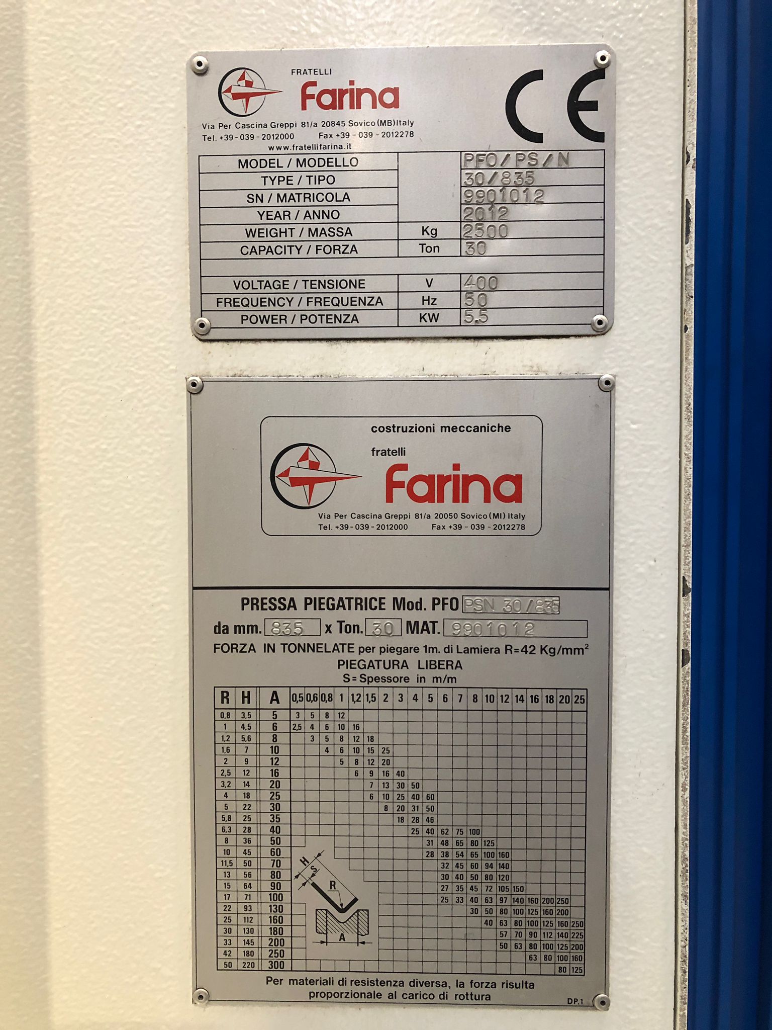 PRESSA PIEGATRICE "FARINA" MOD. JUNIOR USATA 2 PRESSA PIEGATRICE FARINA JUNIOR